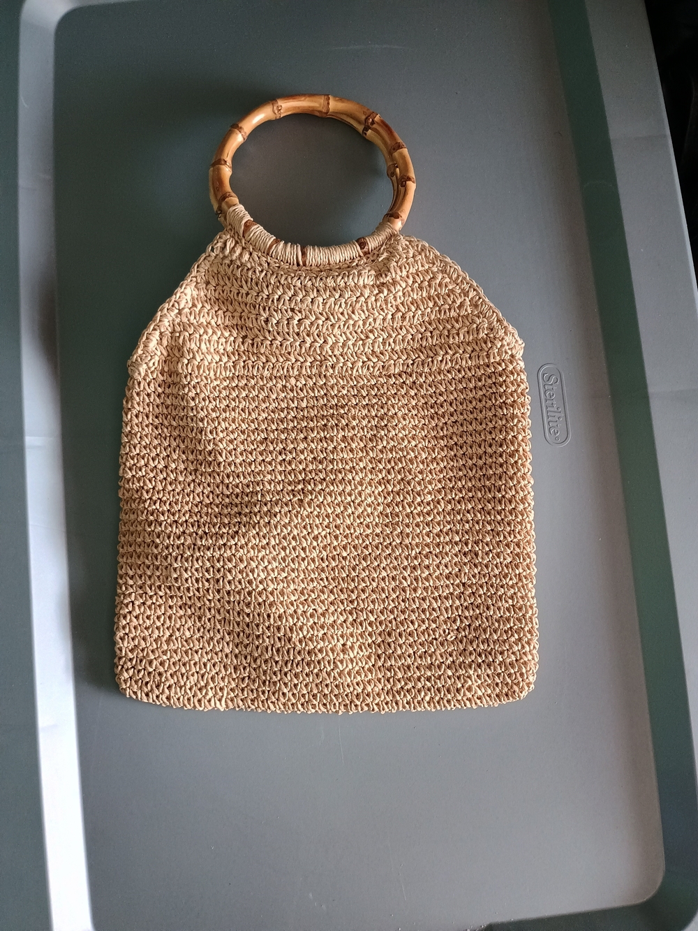 Woven Straw Tote with Bamboo Handles - Natural
